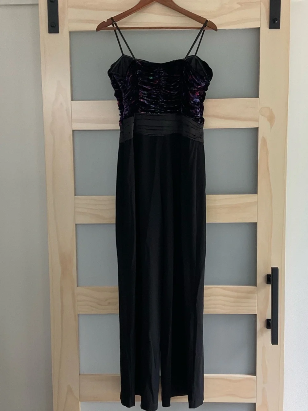Ramy Brook Velvet Wide Leg Jumpsuit Black Metallic Bustier Adjustable Size 12